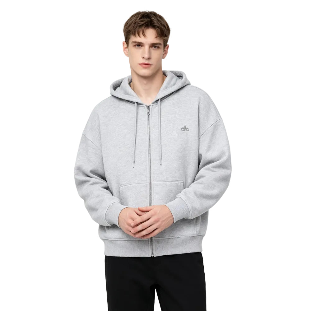 Alo Men’s Accolade Full Zip Hoodie Athletic Heather Grey - AFewVibe