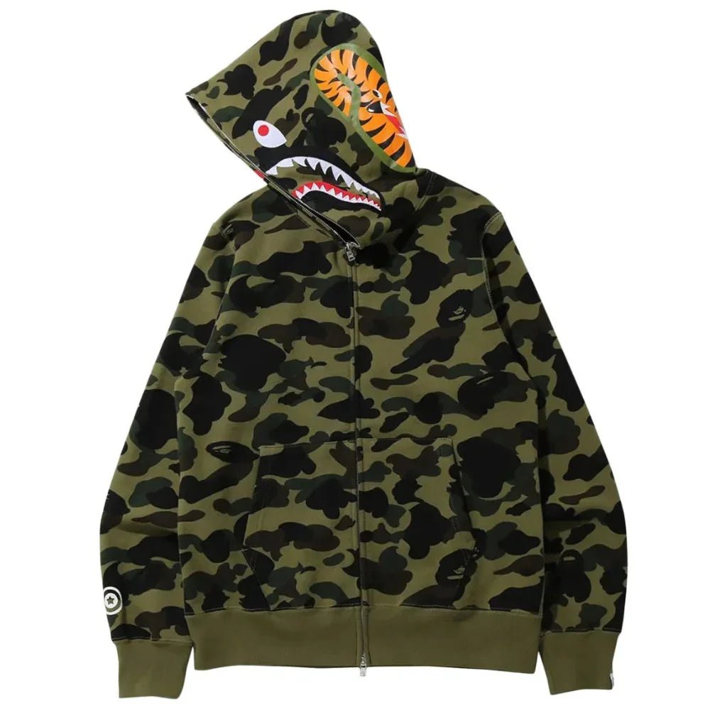 BAPE 1st Camo Shark Full Zip Hoodie Green - Afewvibe