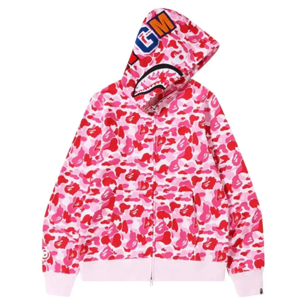 BAPE ABC Camo Shark Full Zip Hoodie Pink - Afewvibe
