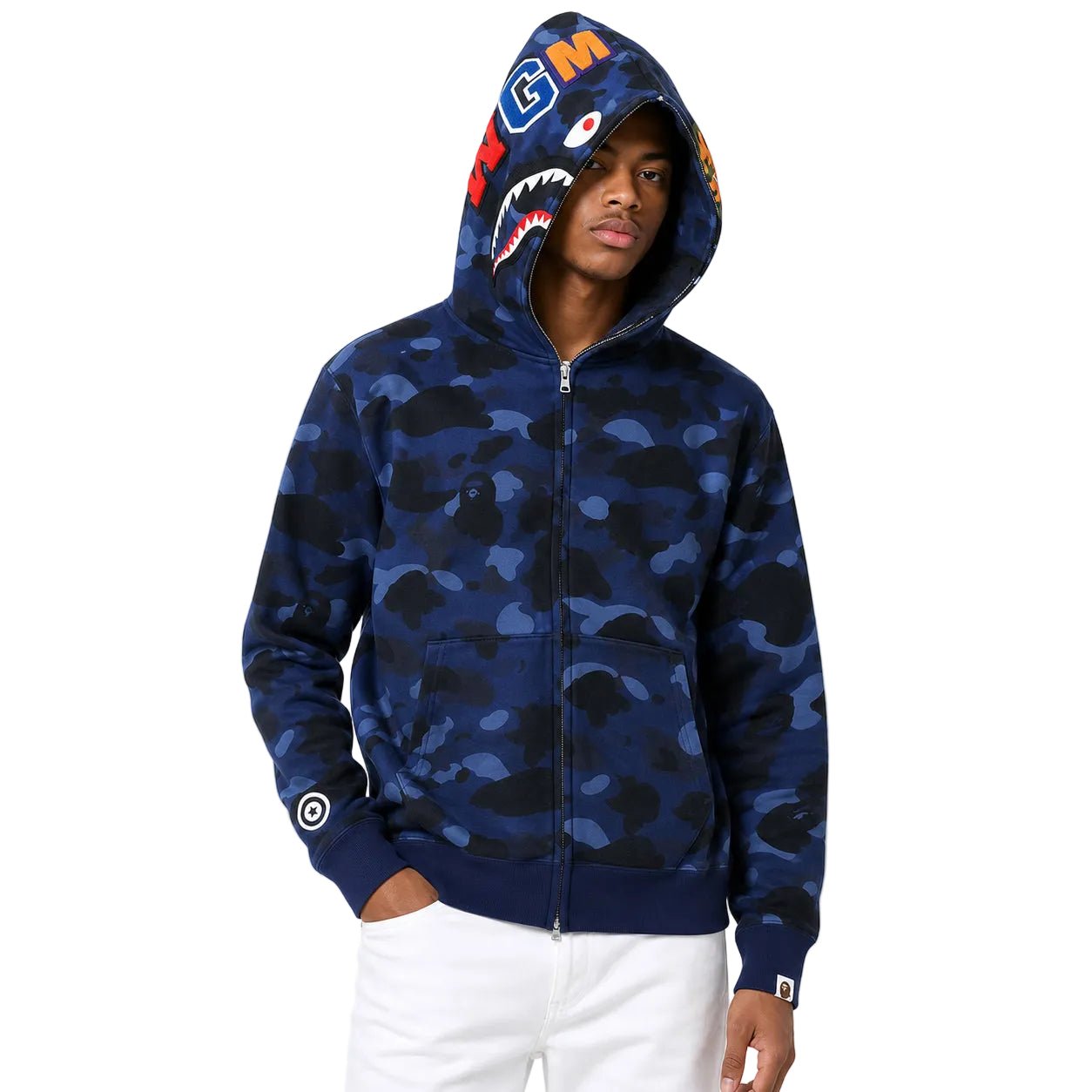 BAPE Color Camo Shark Full Zip Hoodie Navy - AFewVibe