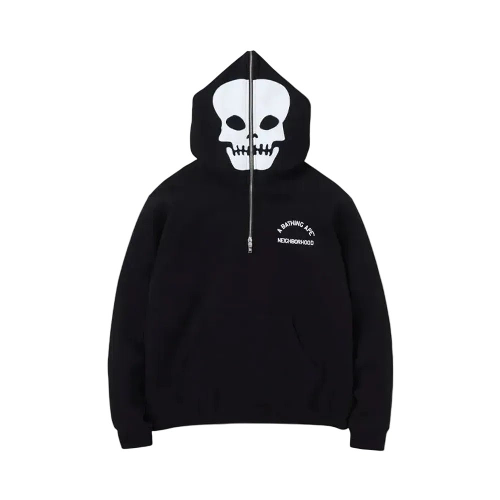 BAPE × Neighborhood Two Face Half Zip Pullover Hoodie Black - AFewVibe