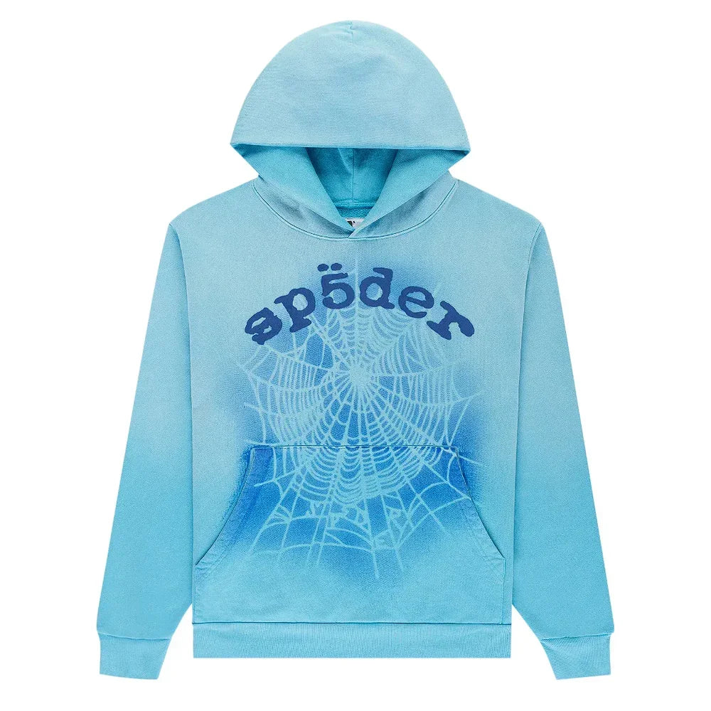 Sp5der OG Web V2 Spray Hoodie Light Blue
