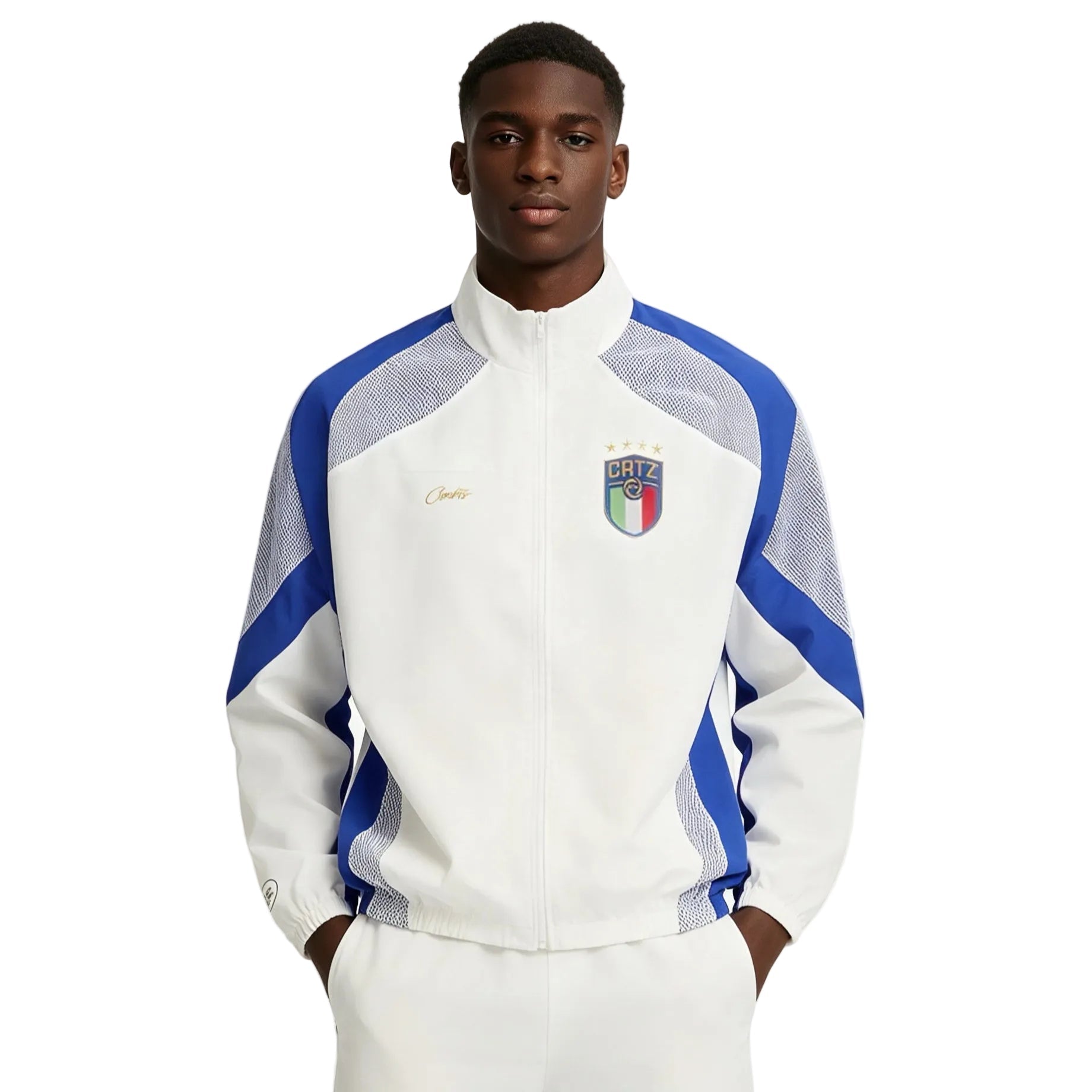 Corteiz RTW Italia Olympic Shuku Jacket White Blue - AFewVibe