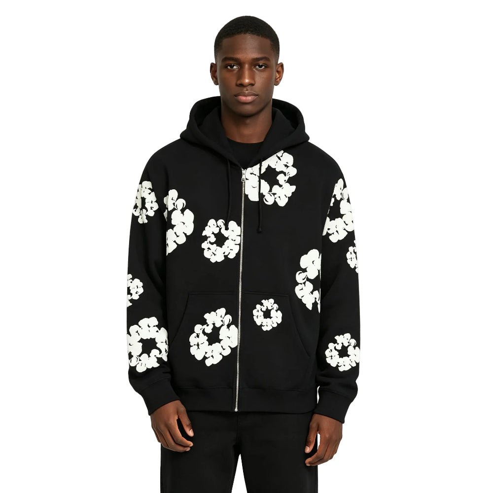 Denim Tears Cotton Wreath Zip Hoodie Black - AFewVibe