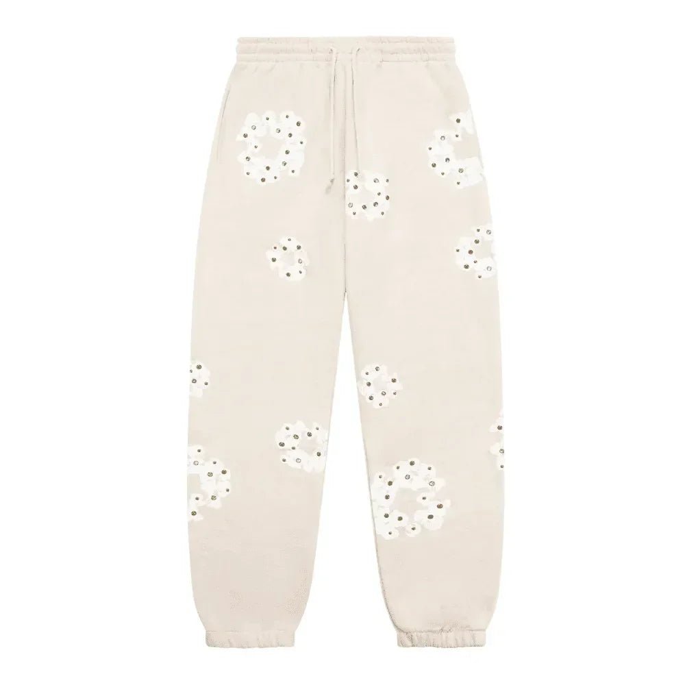 Denim Tears Rhinestone Cotton Wreath Sweatpants Oatmeal - Afewvibe