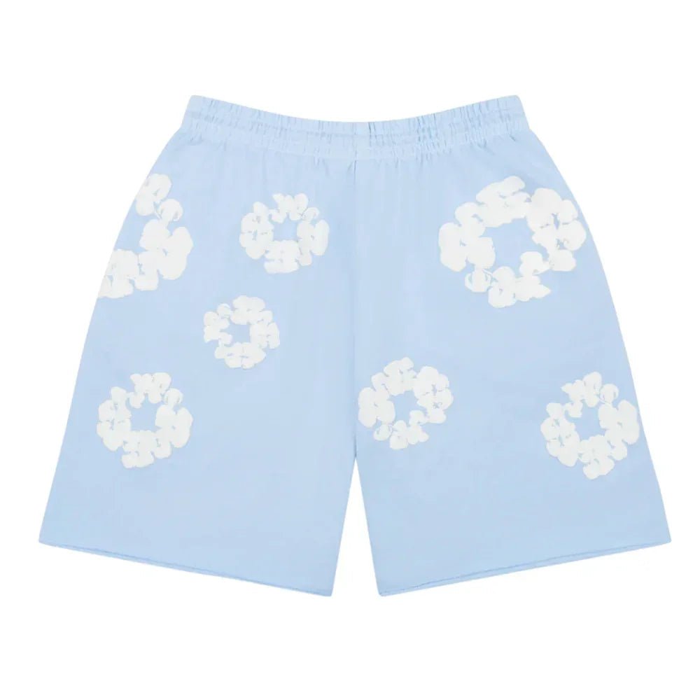 Denim Tears The Cotton Wreath Sweat Shorts Powder Blue - Afewvibe