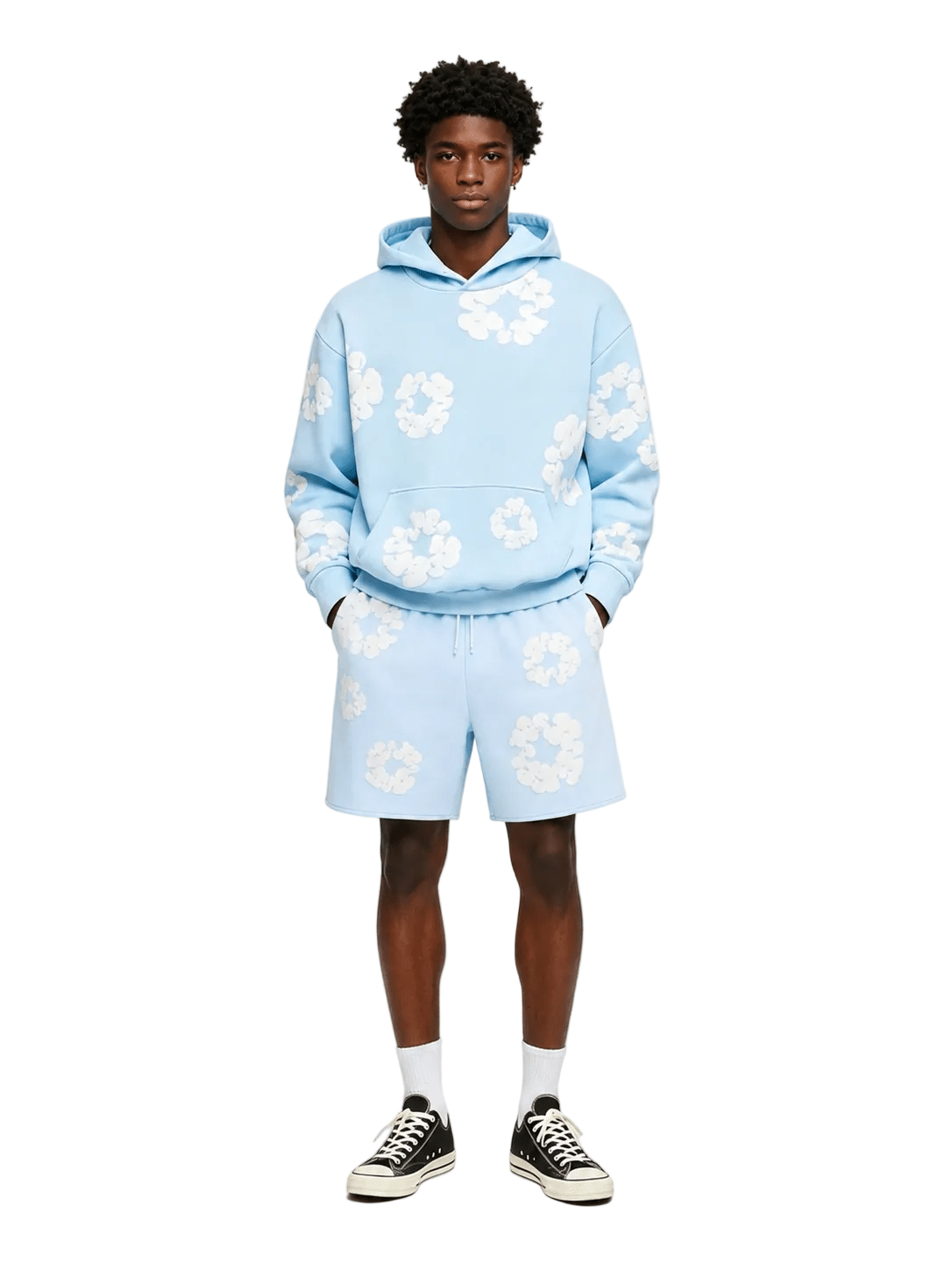 Denim Tears The Cotton Wreath Sweat Shorts Powder Blue - AFewVibe