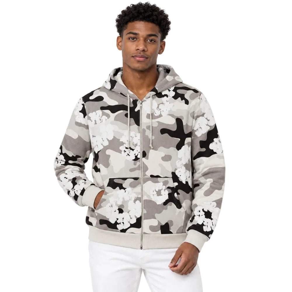 Denim Tears The Cotton Wreath Zip Sweatshirt White Camo - AFewVibe