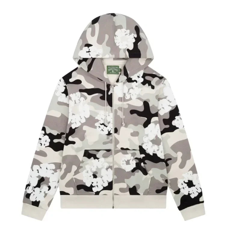 Denim Tears The Cotton Wreath Zip Sweatshirt White Camo - AFV Clothes