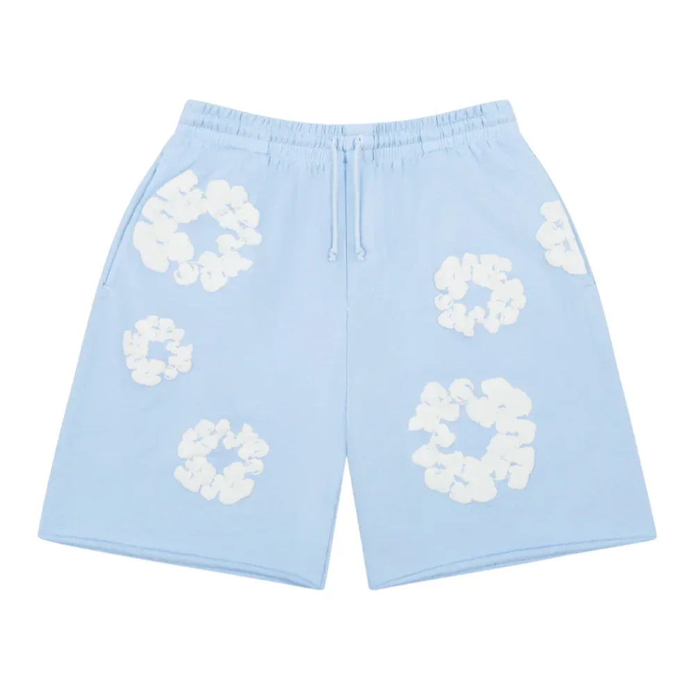 Denim Tears The Cotton Wreath Sweat Shorts Powder Blue - AFV Clothes