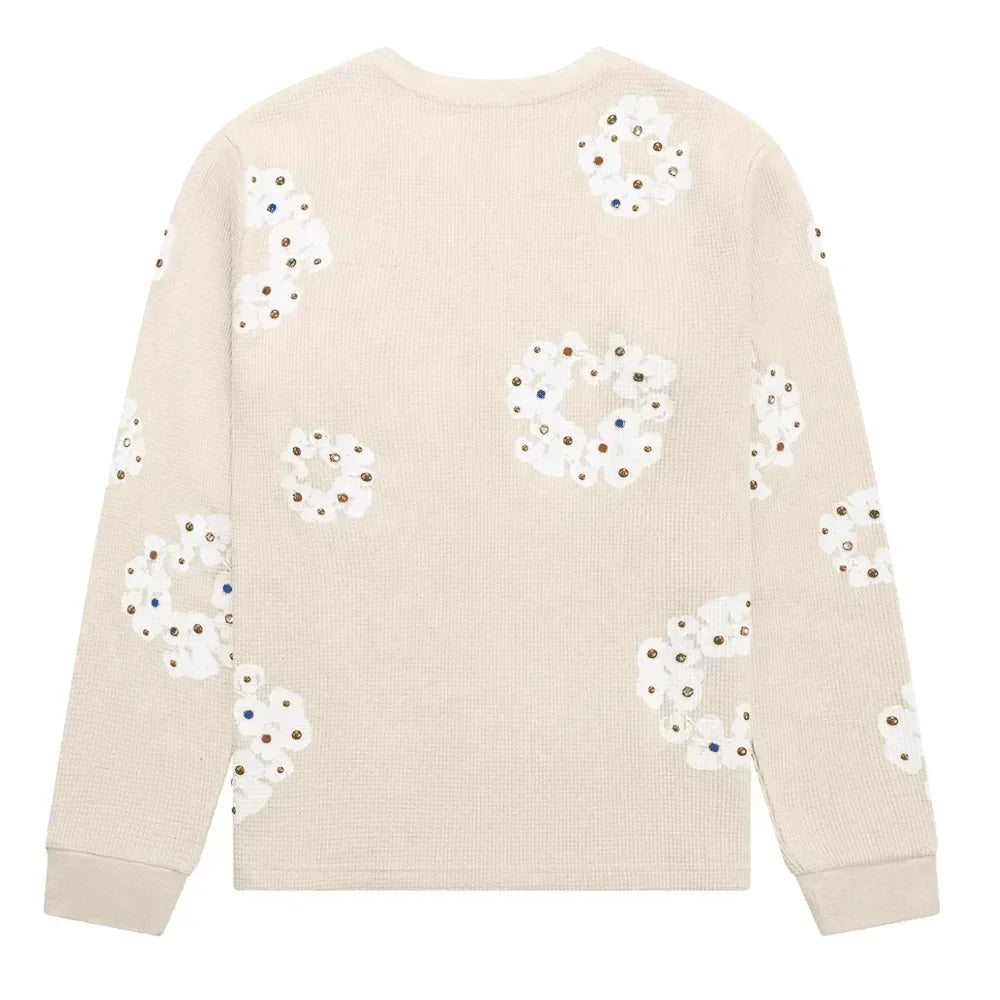 Denim Tears Rhinestone Wreath Thermal Oatmeal - AFV Clothes