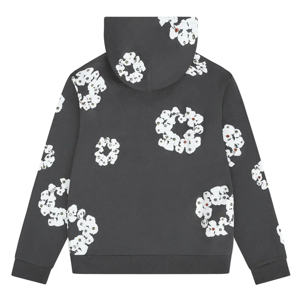 Denim Tears Rhinestone Wreath Zip Hoodie Vintage Black - AFV Clothes