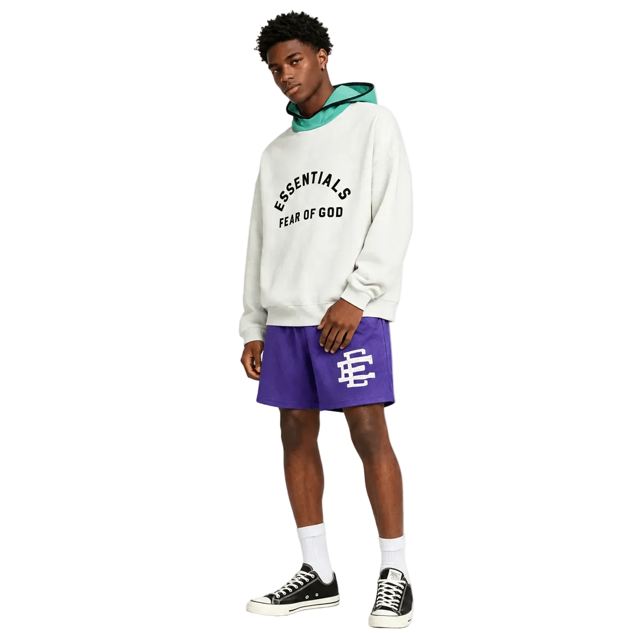 Eric Emanuel EE Akimbo Tyrrell Winston Short Purple White worn by model from the front