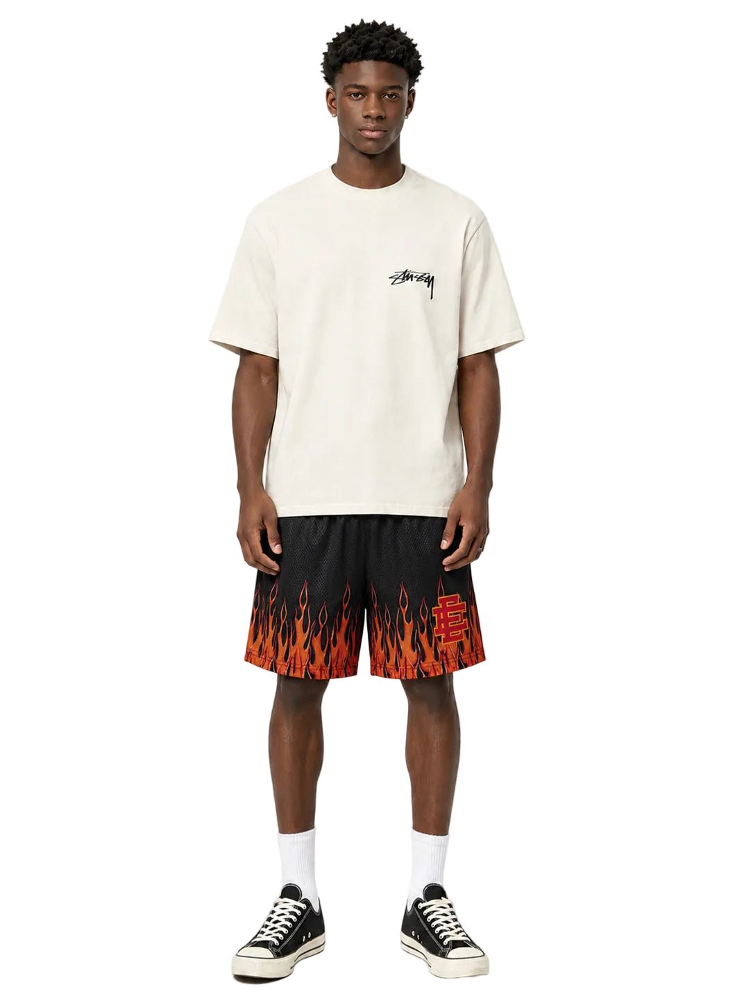 Eric Emanuel EE Basic Core Burning Flames Short Black Red - AFewVibe