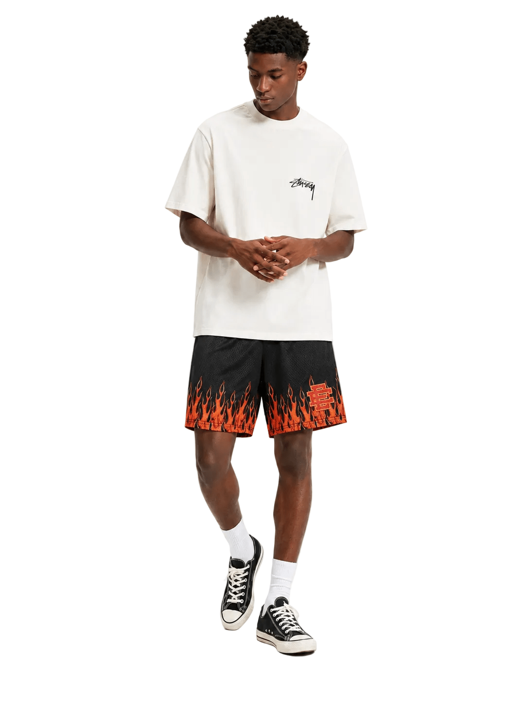 Eric Emanuel EE Basic Core Burning Flames Short Black Red - AFewVibe