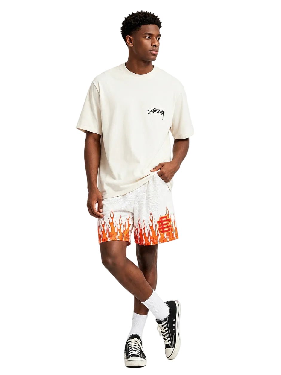 Eric Emanuel EE Basic Core Burning Flames Short Off White Red - AFewVibe