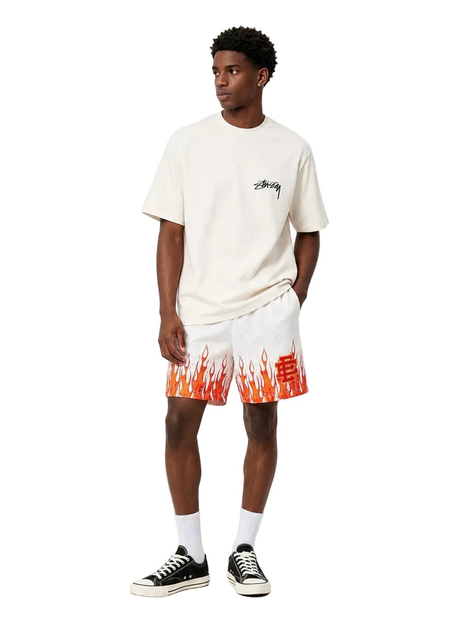 Eric Emanuel EE Basic Core Burning Flames Short Off White Red - AFewVibe