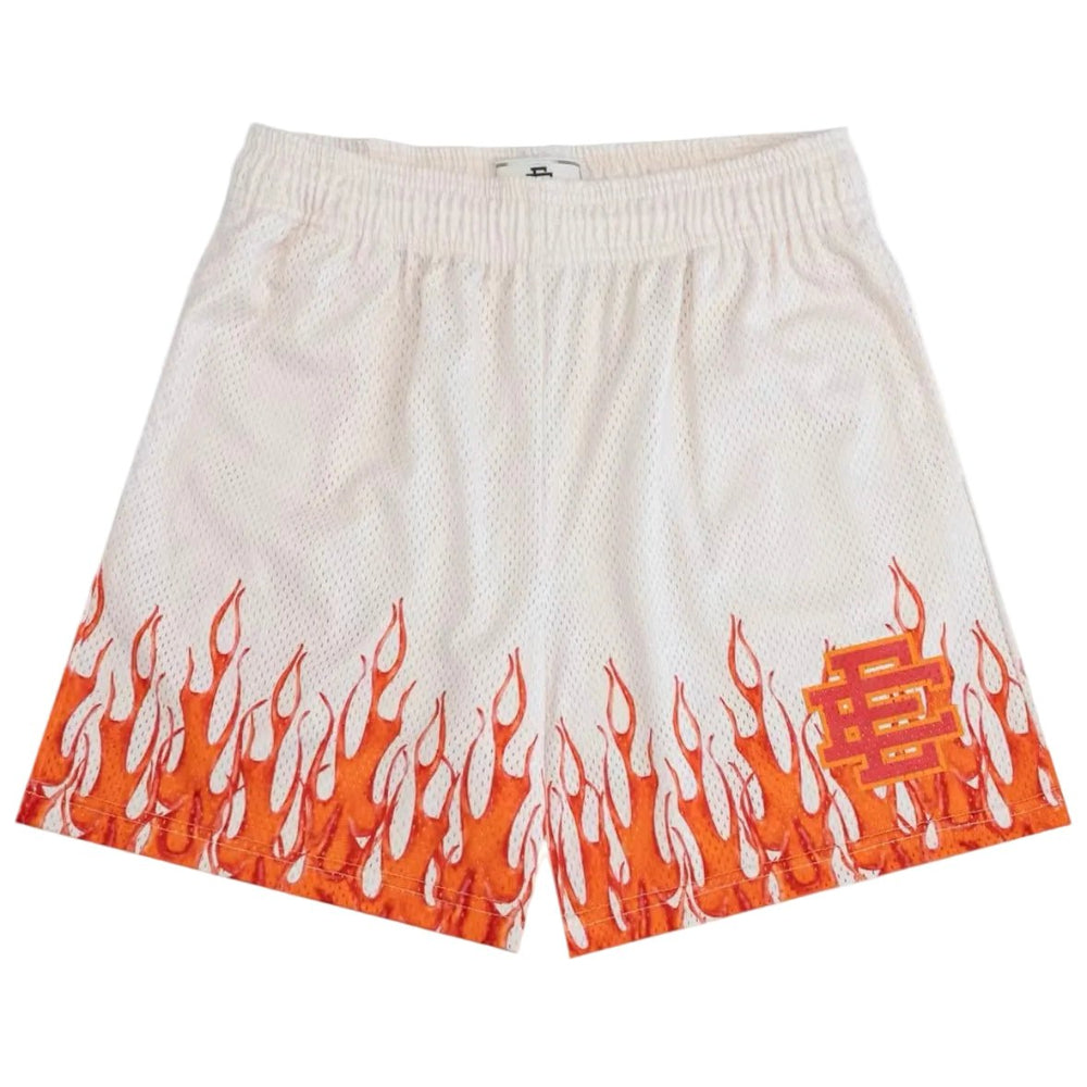 Eric Emanuel EE Basic Core Burning Flames Short Off White Red - AFewVibe