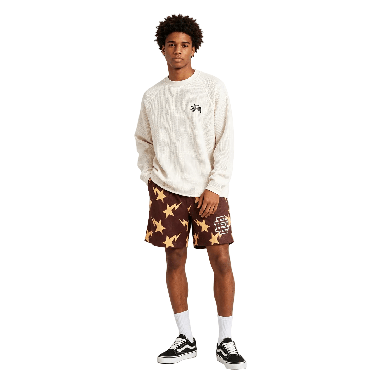 Eric Emanuel x BAPE Miami Basic Core Short Brown Yellow - AFewVibe