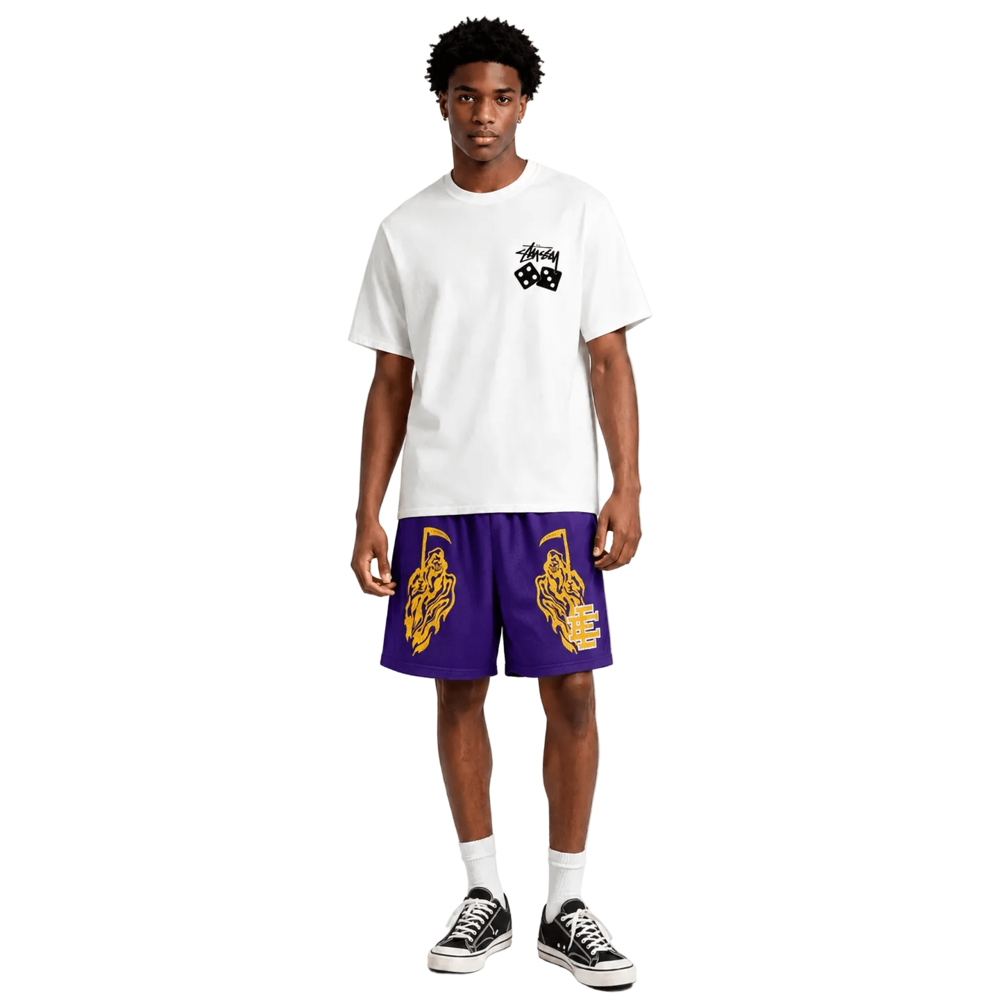 Eric Emanuel x Warren Lotas Short Purple Yellow - AFewVibe