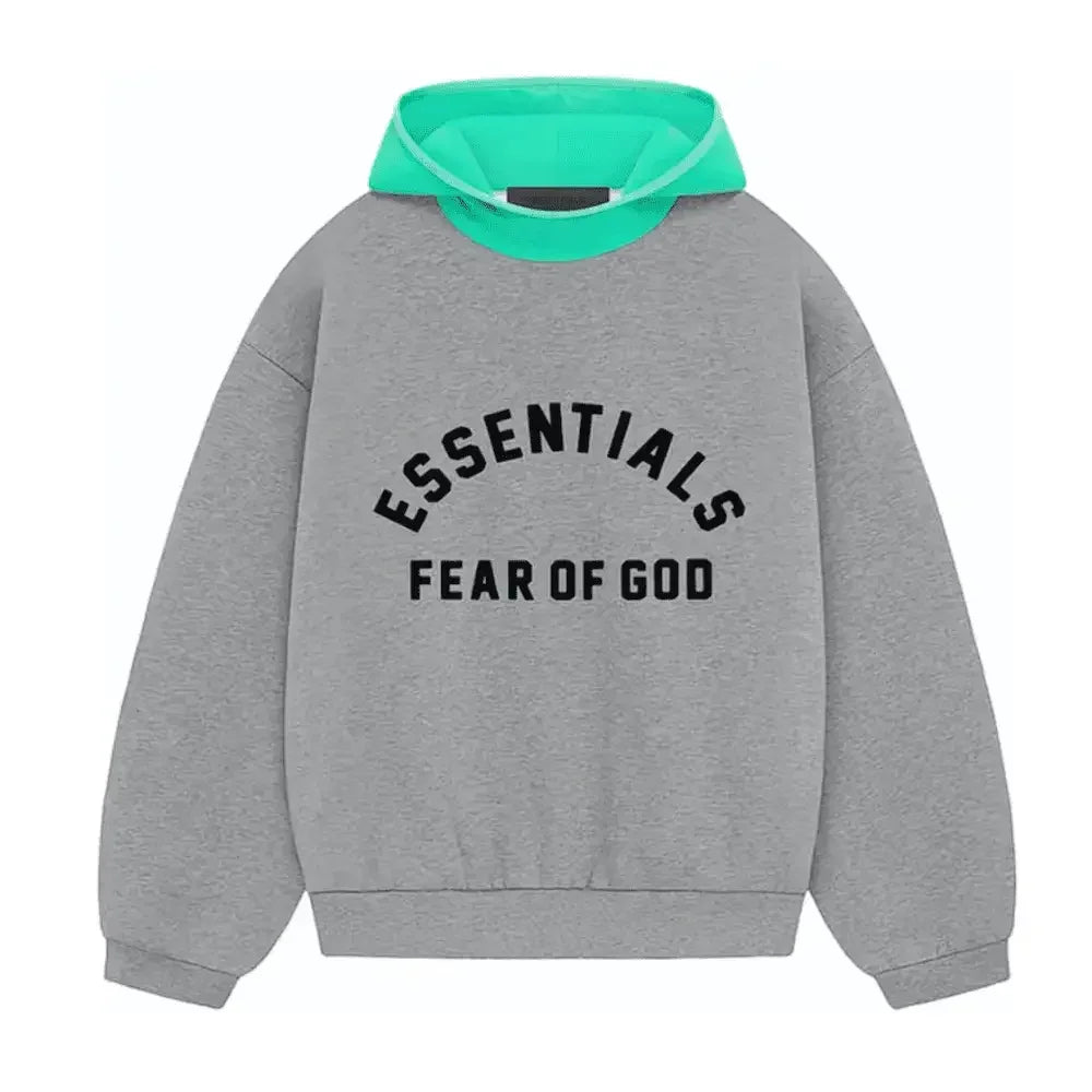 Fear of God Essentials SS24 Nylon Fleece Hoodie Dark Heather Oatmeal/Mint Leaf - AFV Clothes
