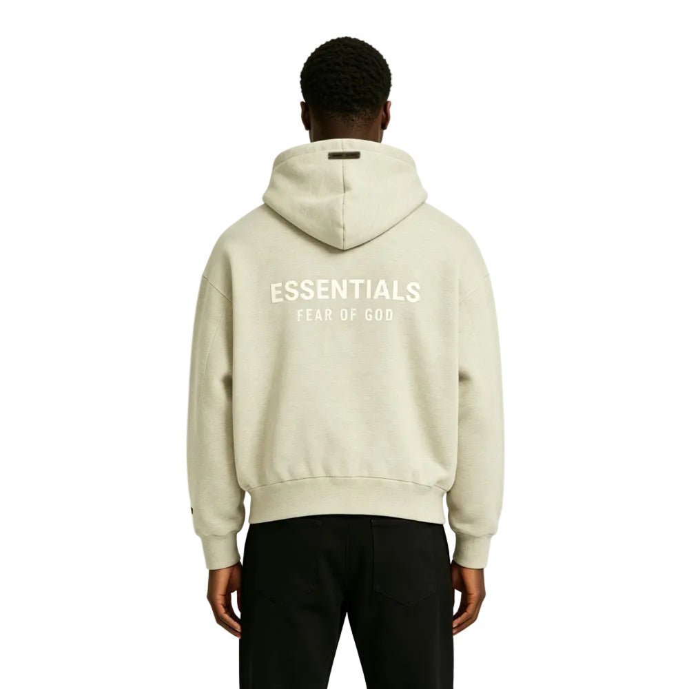 Fear of God Essentials Classic FullZip Hoodie Heather Stone - Afewvibe