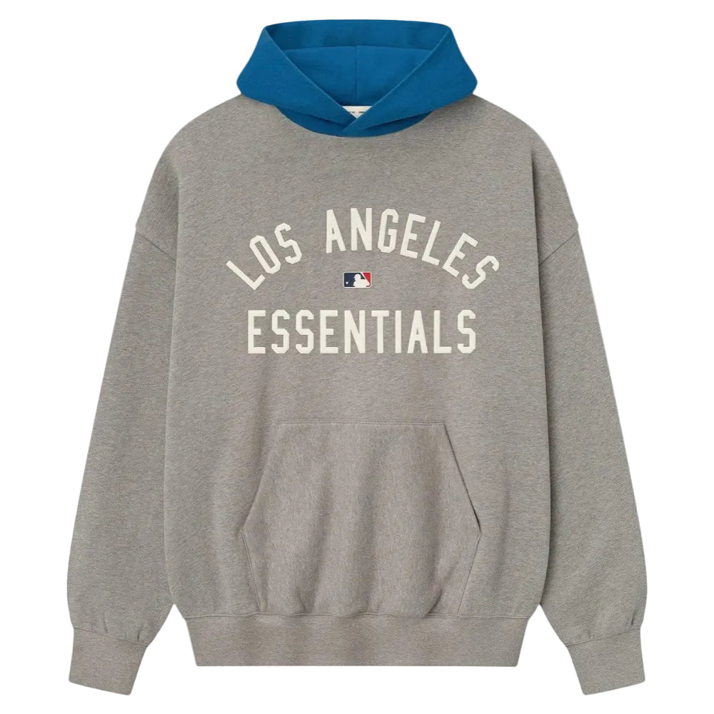 Fear of God Essentials Dodgers Sport Hoodie Concrete Heather Blue Sapphire - AFewVibe