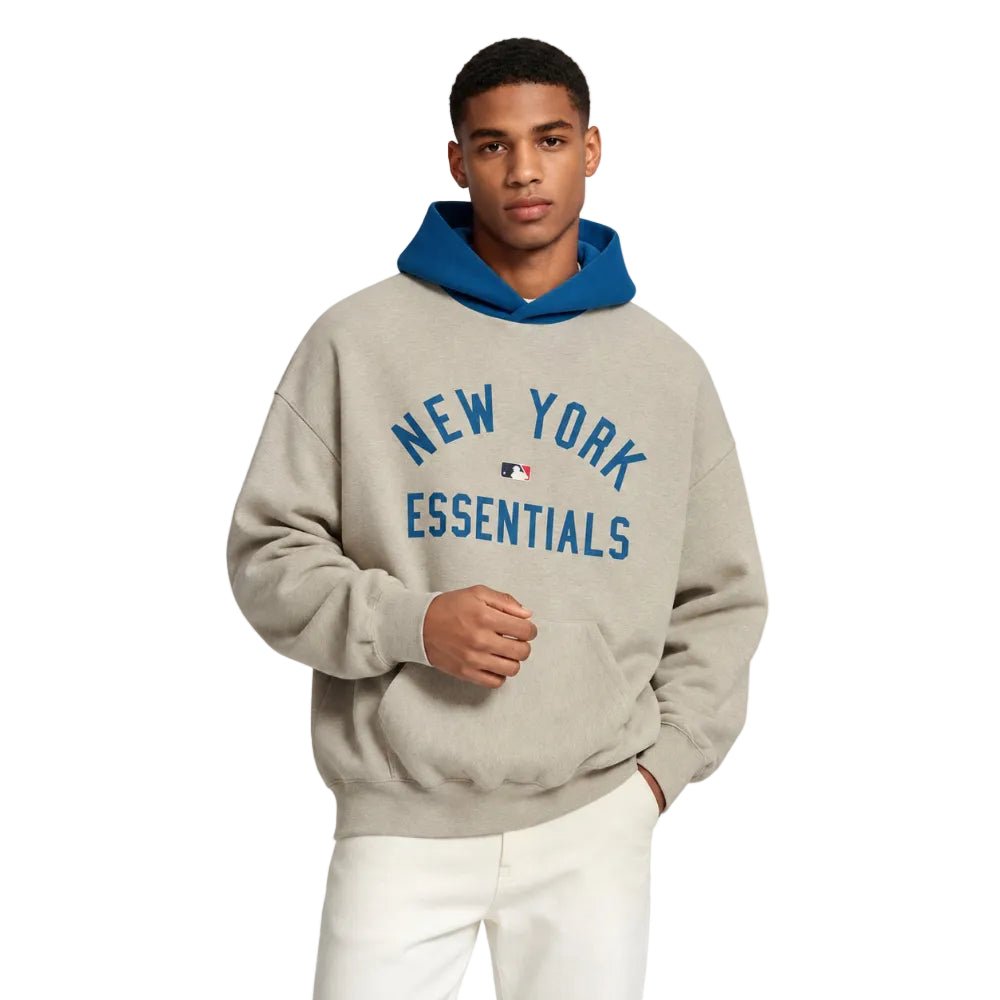 Fear of God Essentials Mets Sport Hoodie Heather Stone Blue Sapphire - AFewVibe