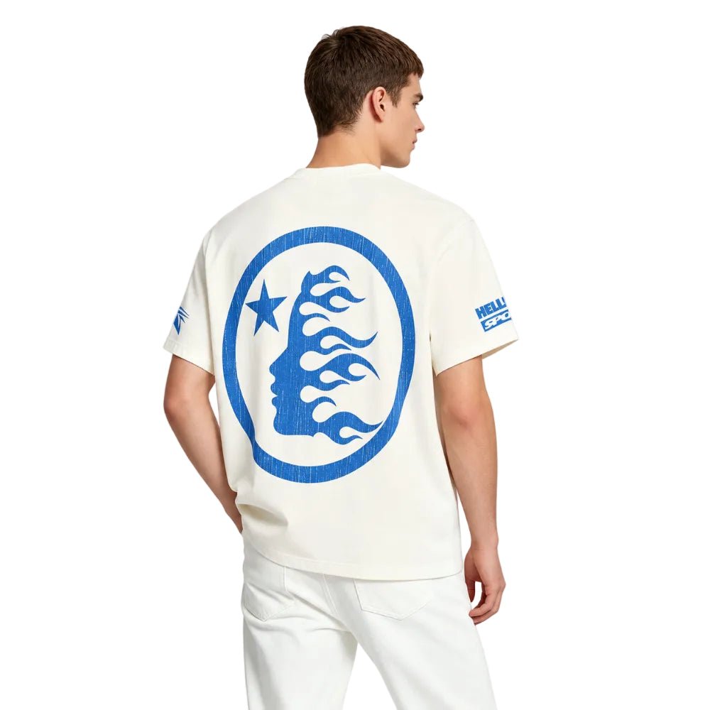 Hellstar Beat Us T-shirt White Blue - AFewVibe