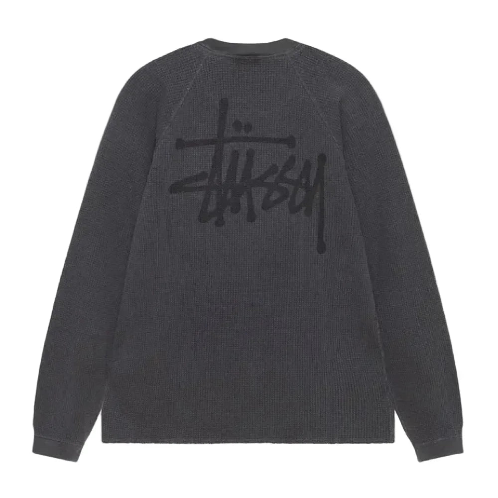 Stussy Raglan Thermal Long - Sleeve Crew Washed Black - Afewvibe