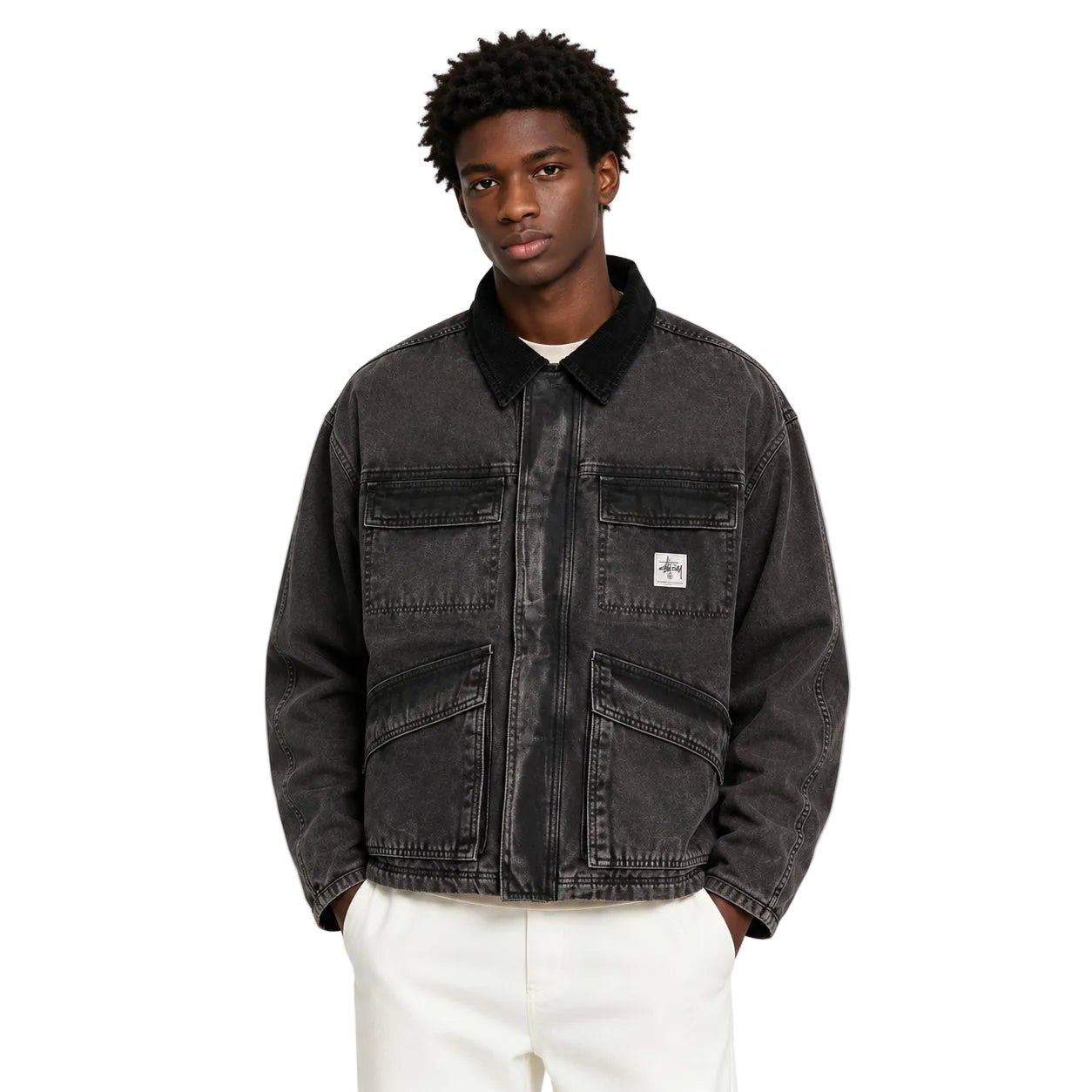 Stussy Washed Canvas Shop Jacket Black - AFewVibe