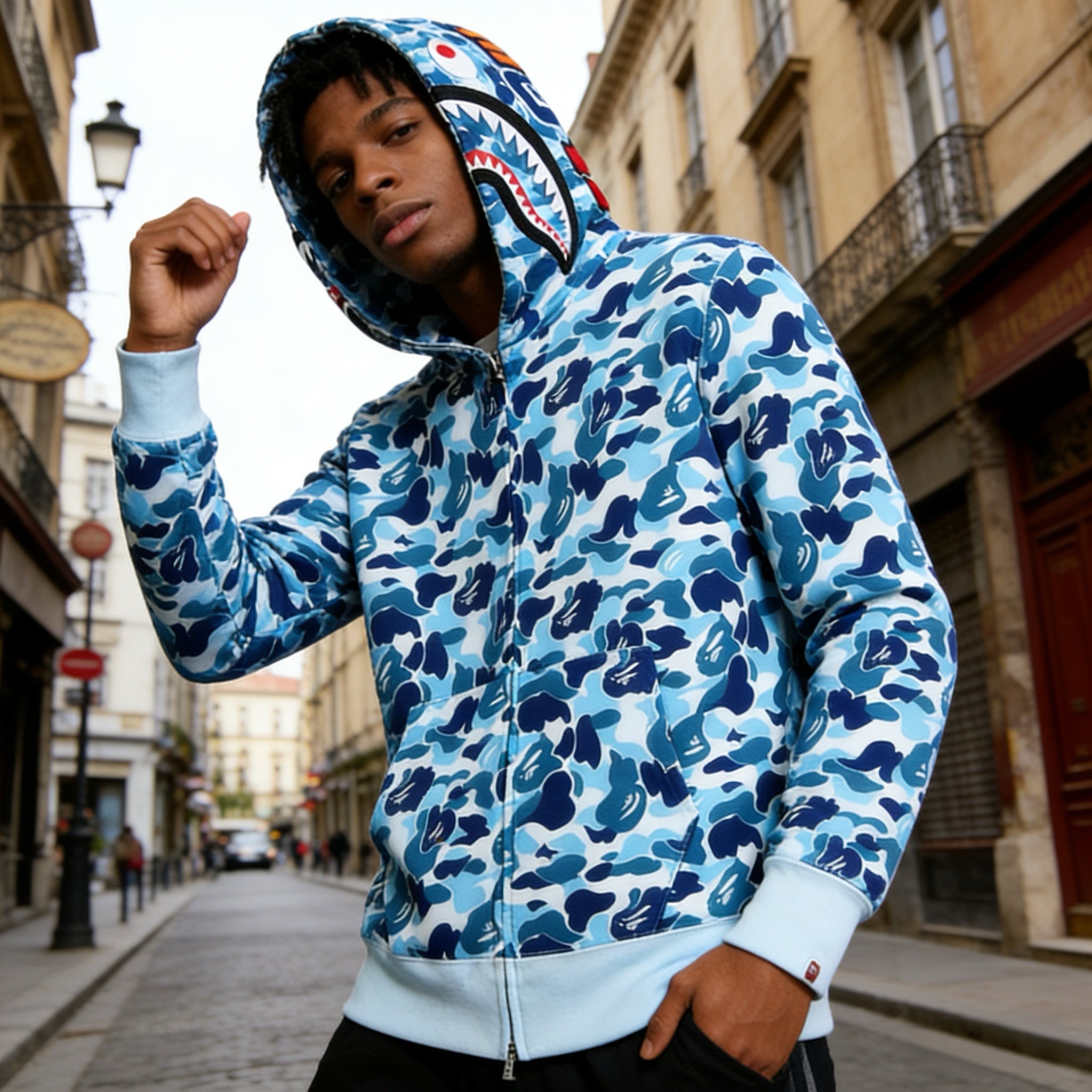BAPE ABC Camo Shark Full Zip Hoodie Blue — Blue Camo Statement Layers
