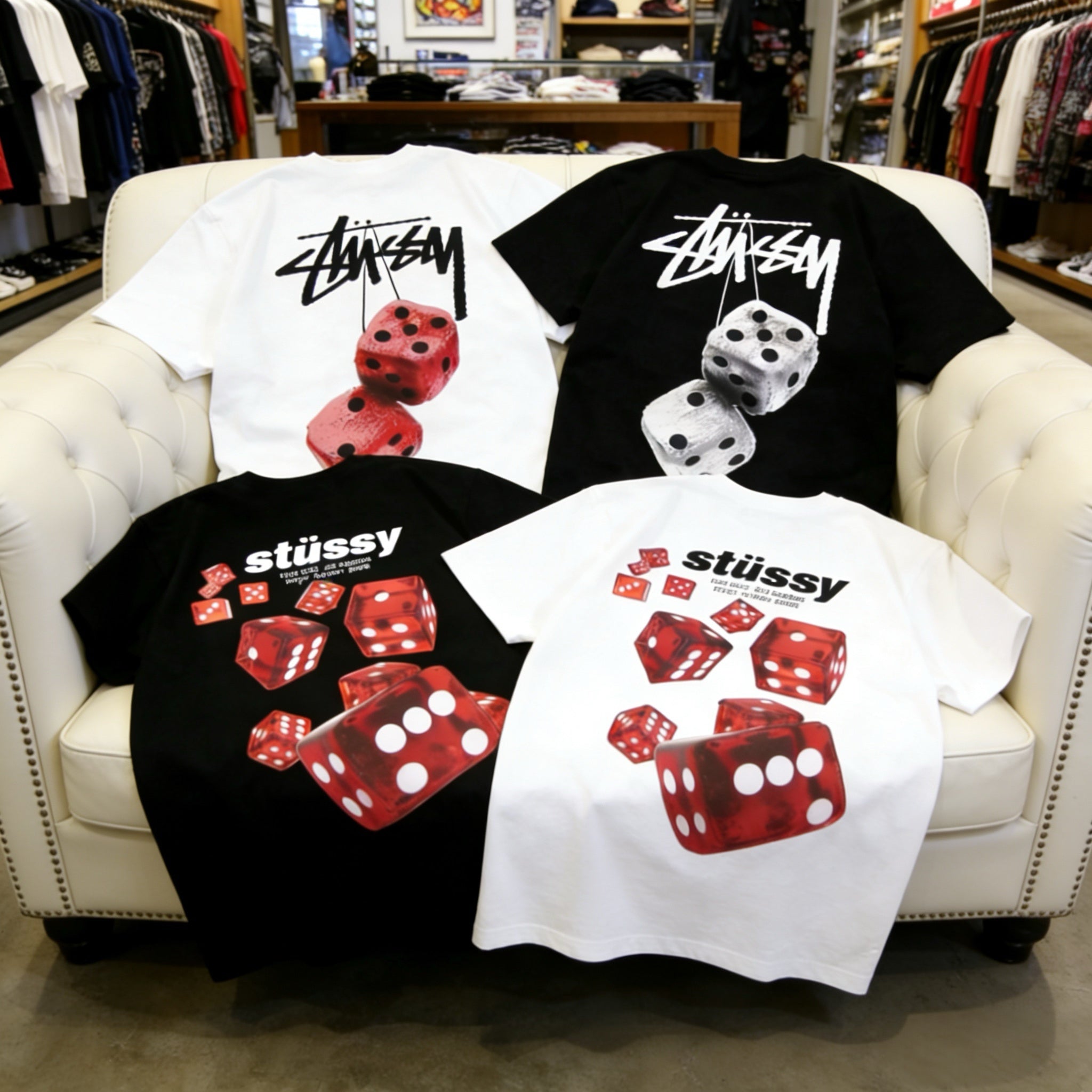Stussy Graphic Tees Black and White — Four-Way Graphic Mood Guide