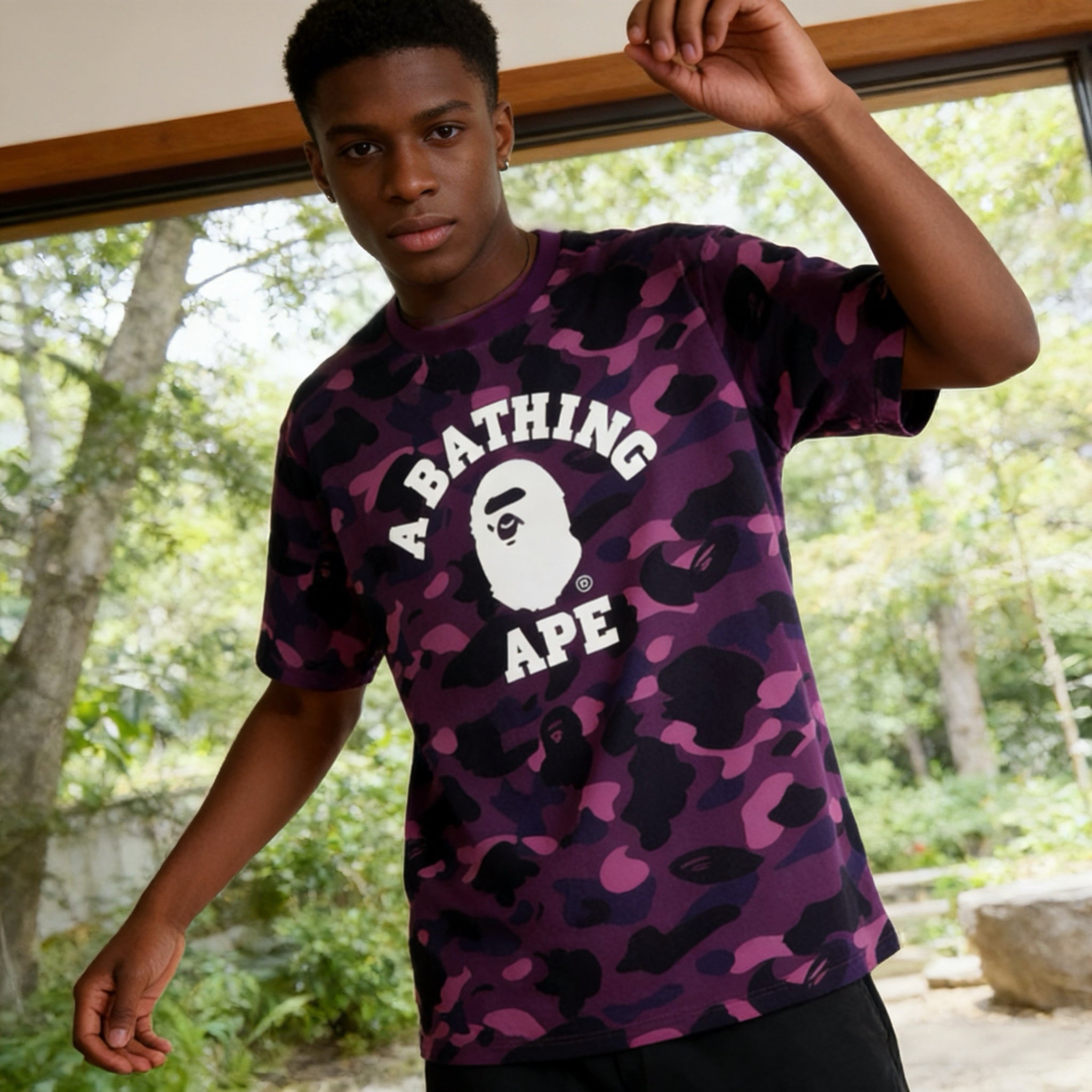 BAPE COLOR CAMO COLLEGE TEE PURPLE — White Logo Contrast
