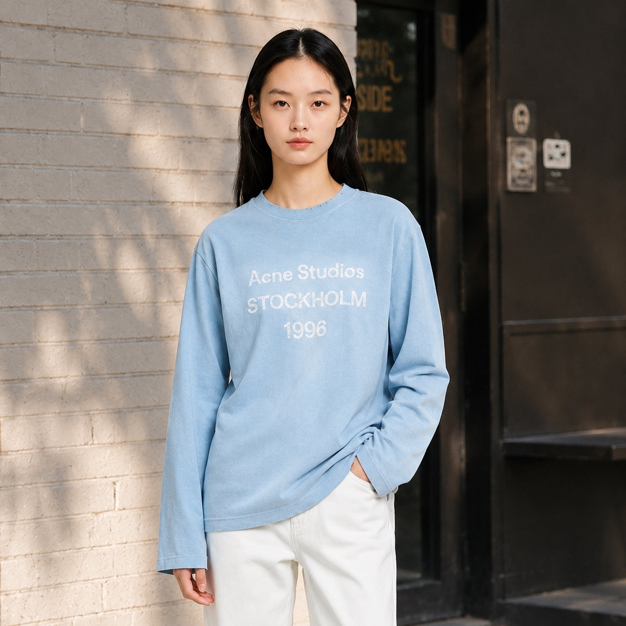 Acne 1996 Spray Logo Long Sleeve Cornflower Blue Graphic Identity Layer