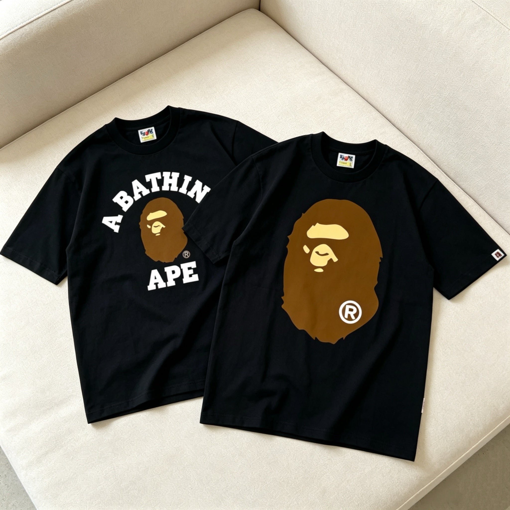 BAPE Big Ape Head Tee Black x College Tee SS26 Black Street Identity Contrast