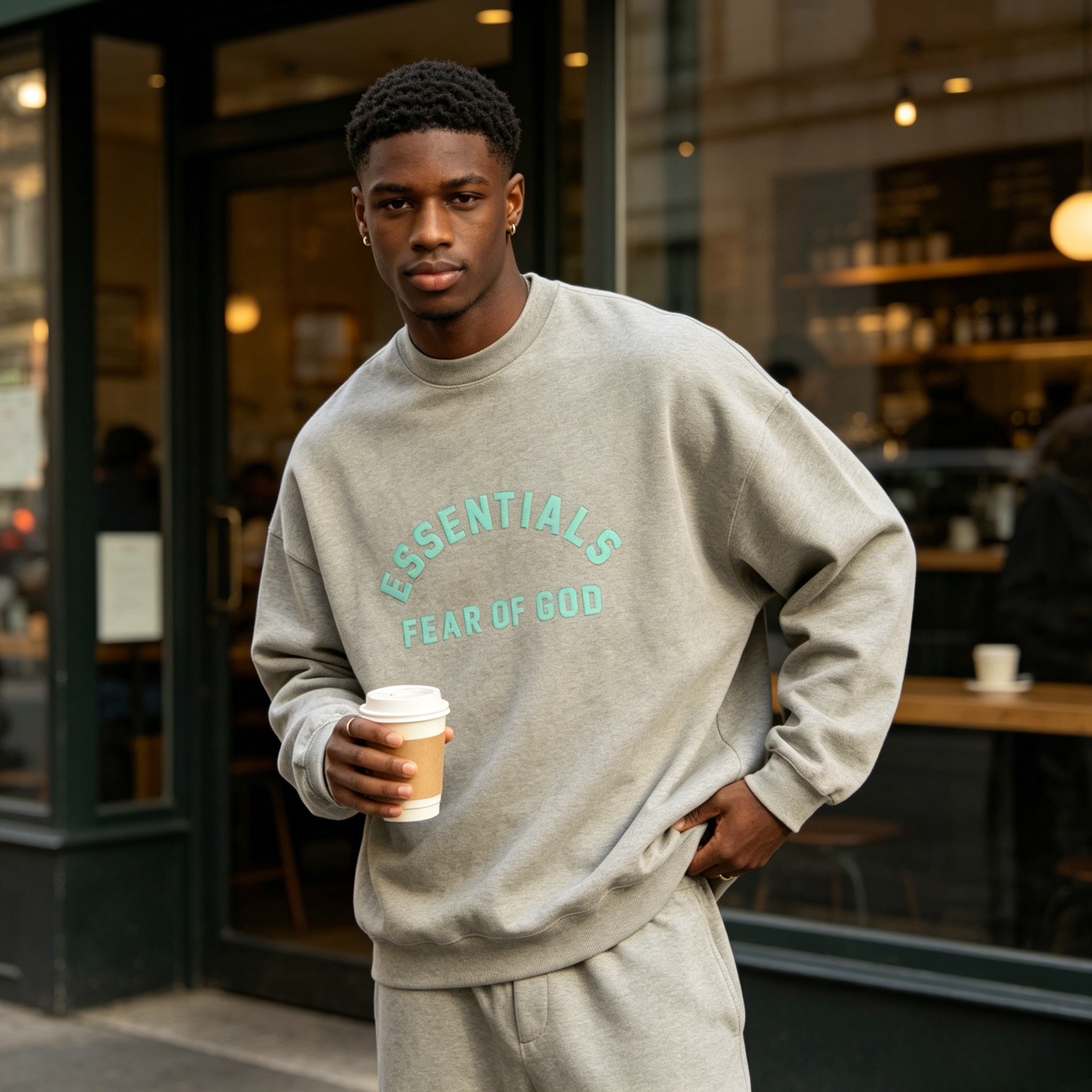 Fear of God Essentials Long Sleeve TShirt Dark Heather Oatmeal Oversized Layering Tee