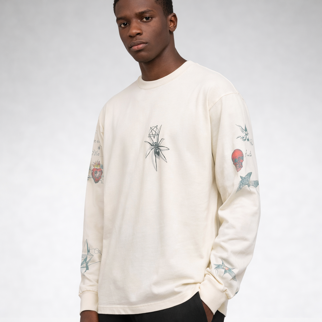 SAINT Mxxxxxxx Dr. Woo Tattoo Long-Sleeve Tee White — Warm Graphic Long-Sleeve Layer