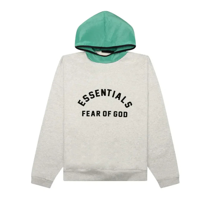 Fear Of God Essentials Nylon Fleece Hoodie Light Heather Grey/Mint Leaf - AFV Clothes