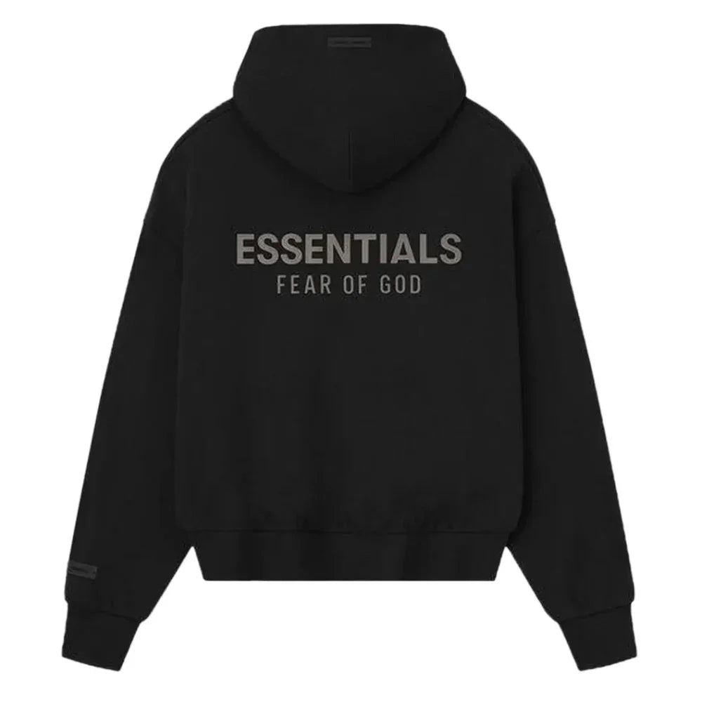 Fear of God Essentials Classic Full Zip Hoodie Jet Black – AFV Clothes Fear of God Essentials Classic Full Zip Hoodie Jet Black – AFV Clothes