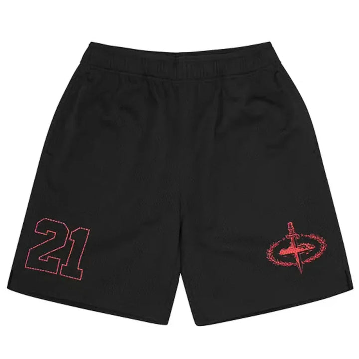 Corteiz x Slaughter Gang 21 Savage Mesh Shorts Black - AFV Clothes