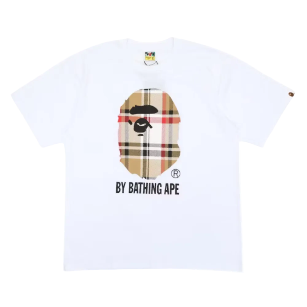 BAPE A Bathing Ape Check by Bathing Tee  White Beige