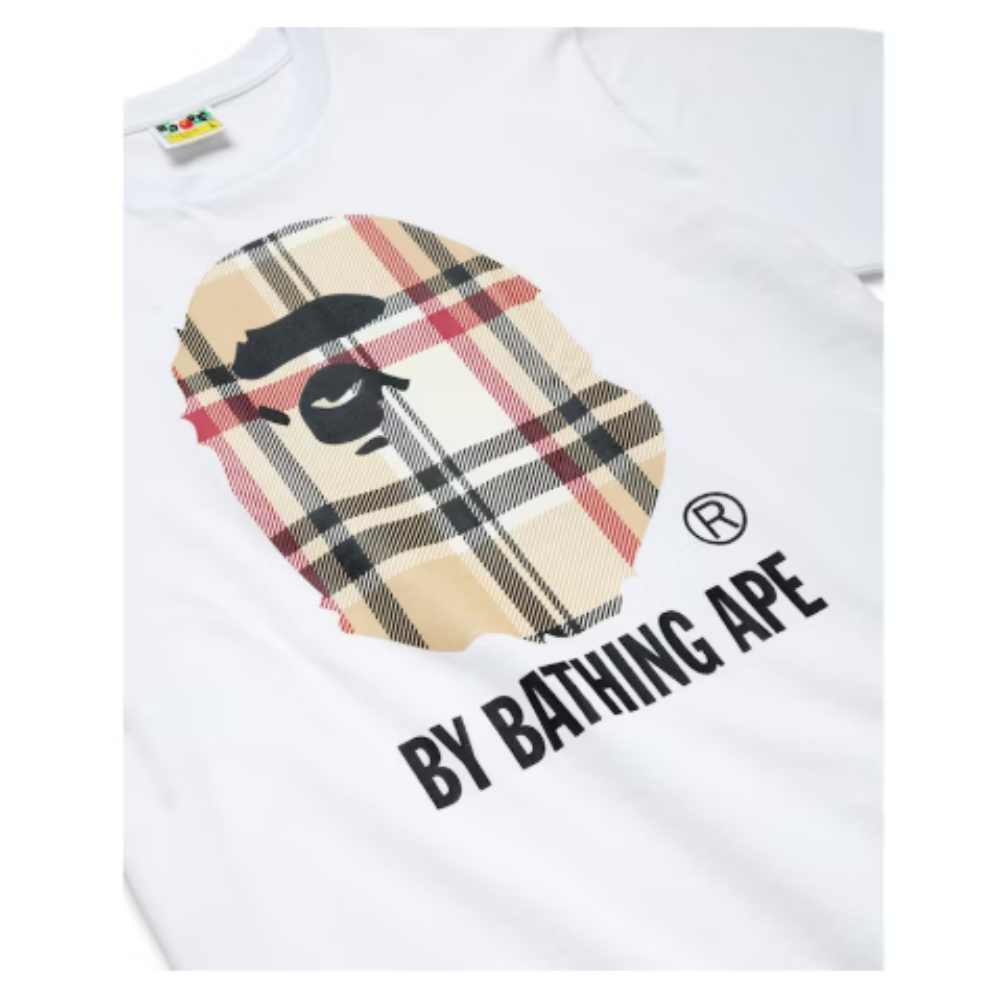 BAPE A Bathing Ape Check by Bathing Tee  White Beige