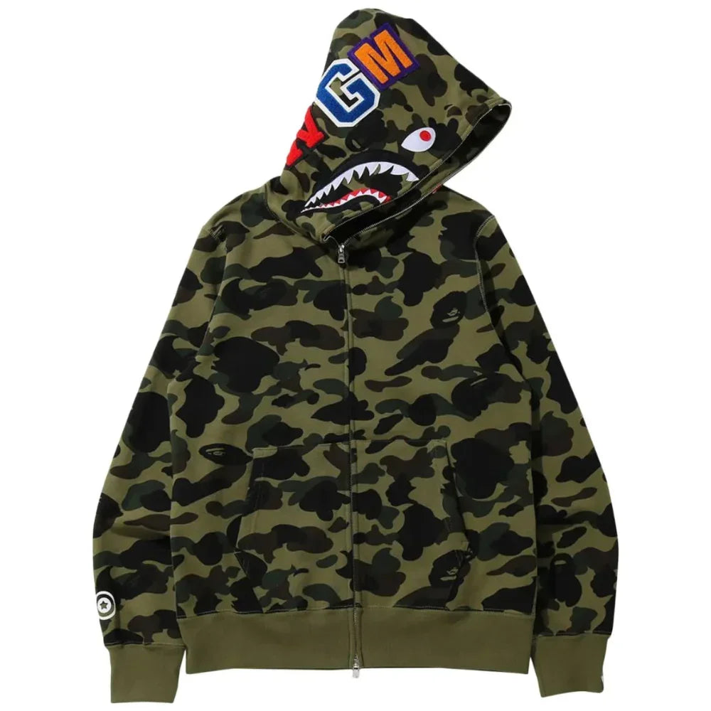 BAPE 1st Camo Shark Full Zip Hoodie Green
