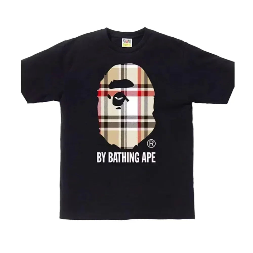 BAPE A Bathing Ape Check by Bathing Tee Black Beige