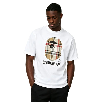 BAPE A Bathing Ape Check by Bathing Tee  White Beige