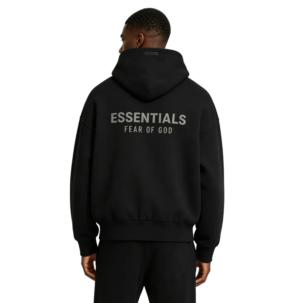 Fear of God Essentials Classic Full Zip Hoodie Jet Black – AFV Clothes Fear of God Essentials Classic Full Zip Hoodie Jet Black – AFV Clothes