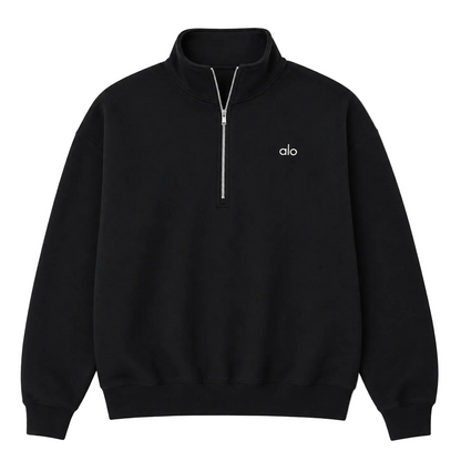 ALO YOGA ACCOLADE 1 4 ZIP BLACK SWEATSHIRT