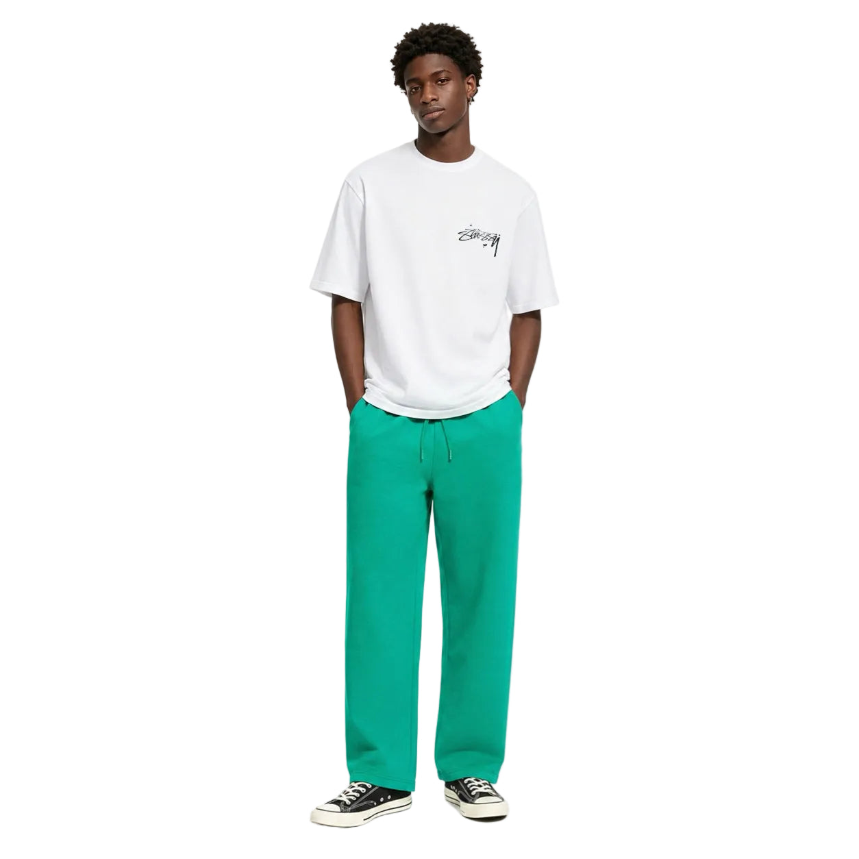 Fear of God Essentials Relaxed Pants Mint Leaf front with straight-leg silhouette
