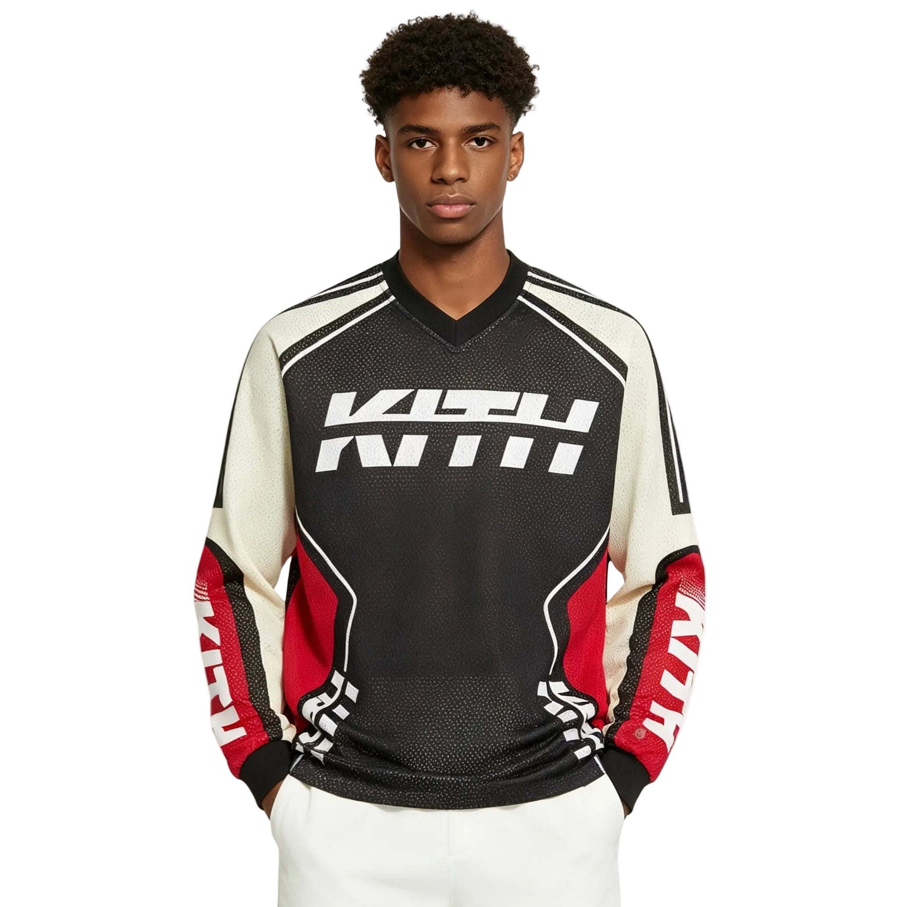 Kith Moto Mesh Long Sleeve Donovan Tee Black with moto-inspired mesh design